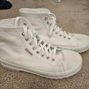 Unisex Mens 8 Womens 9.5 Superga High Top Platform Sneakers White EUC